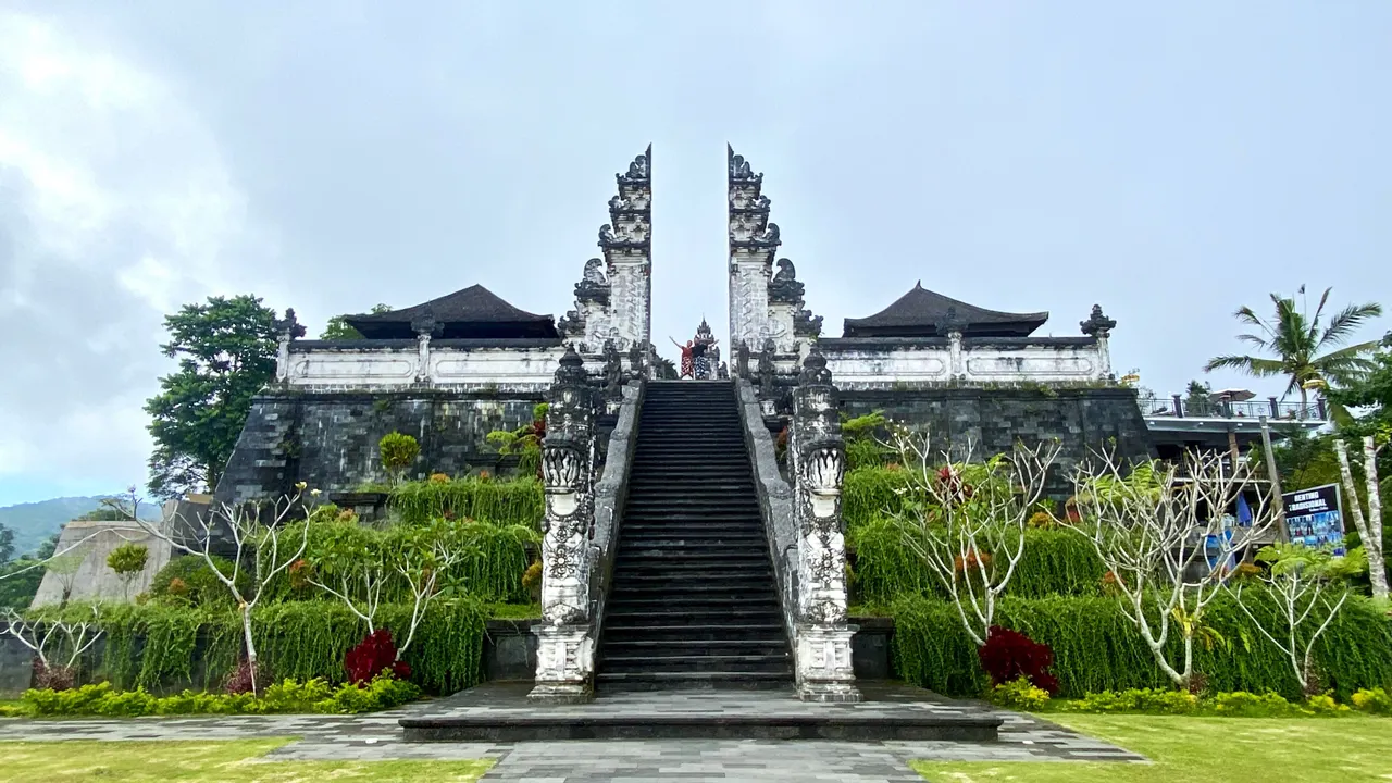 The Gates of Heaven split gate at the top of a stone staircase, Pura Penataran Agung Lempuyang, Bali.